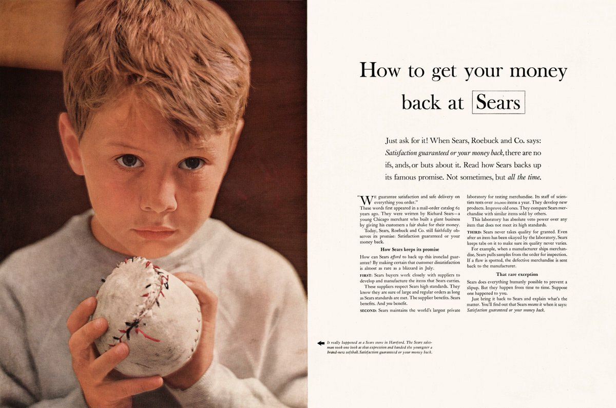 How to get your money back at sears Ad by David Ogilvy