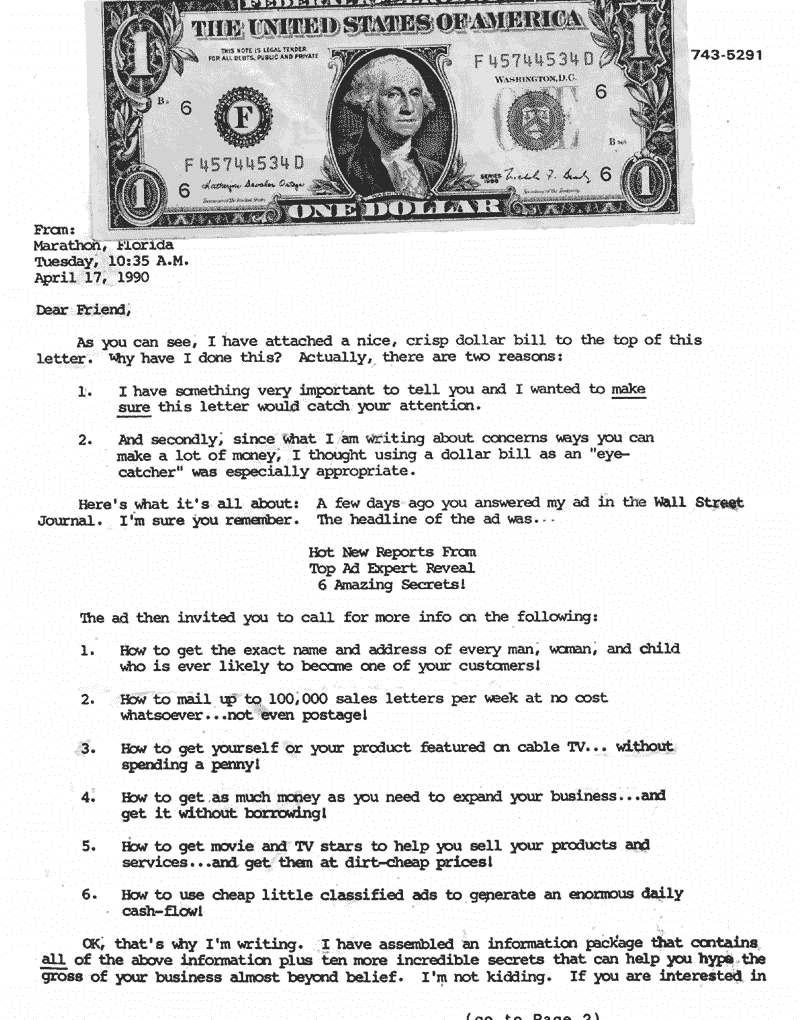 Famous Dollar Letter by Gary Halbert