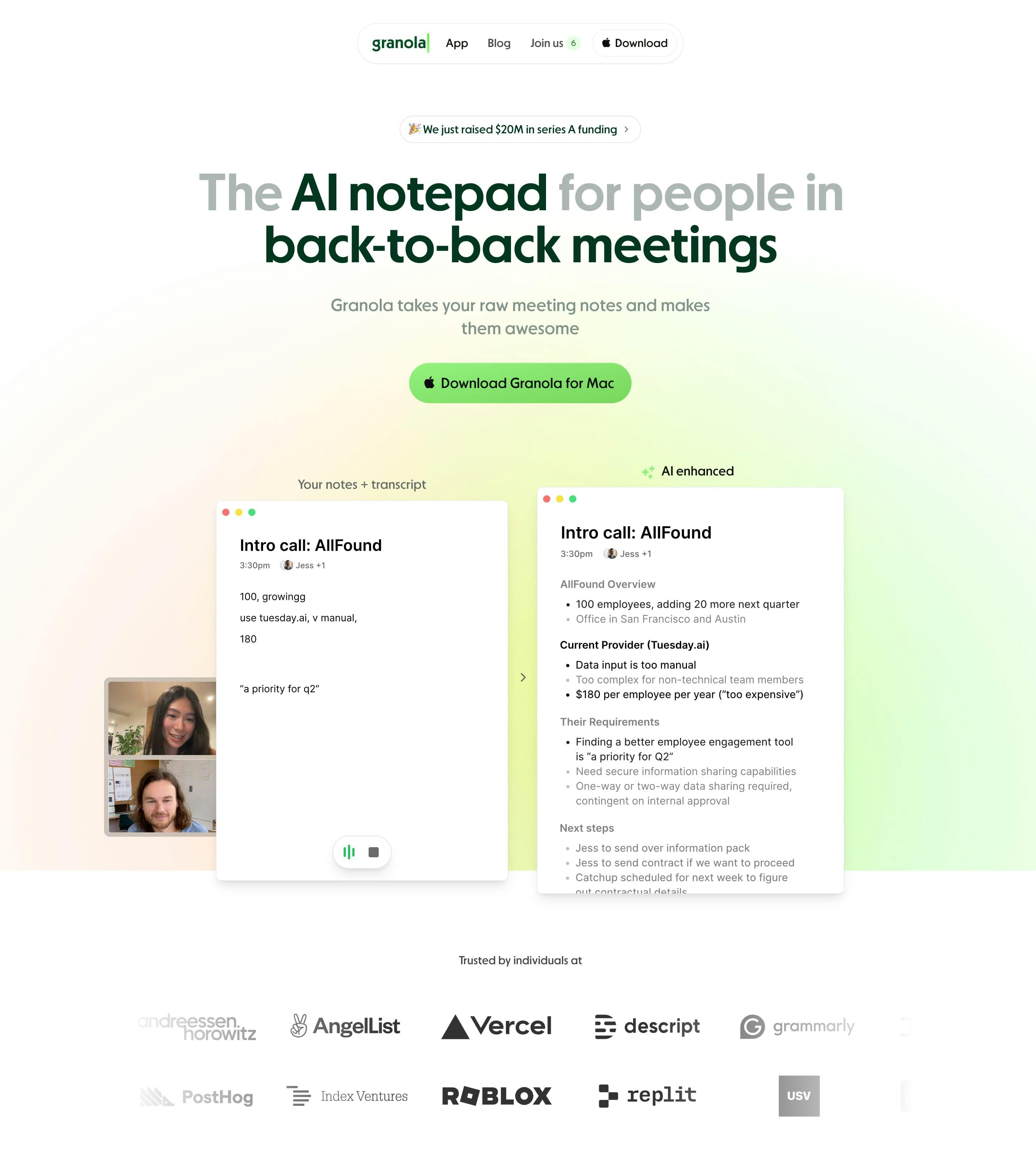Granola AI SaaS Landing