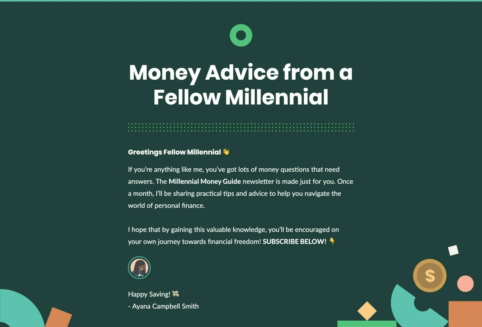 Millennial Money Guide Newsletter Landing