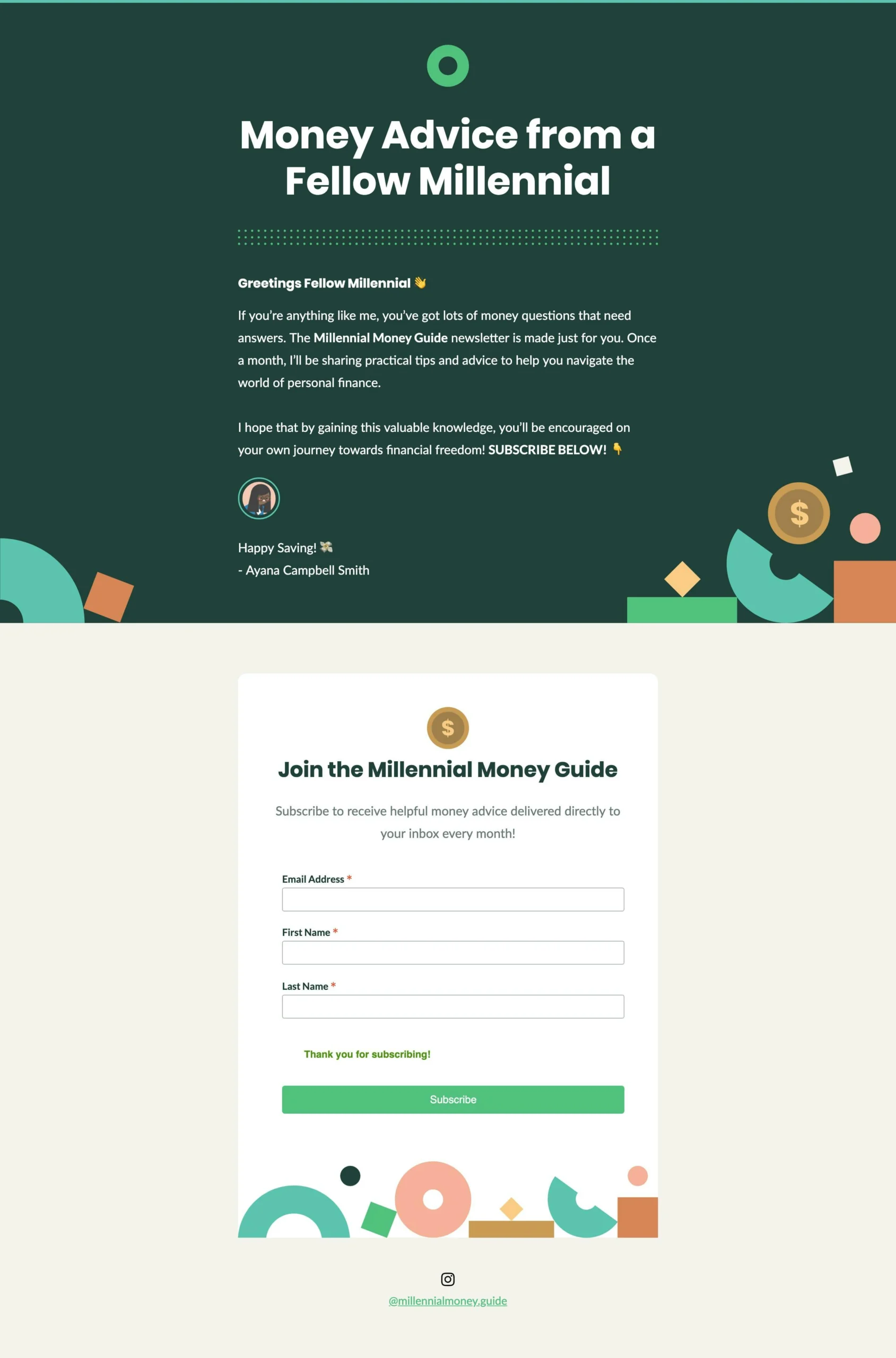 Millennial Money Guide Newsletter Landing