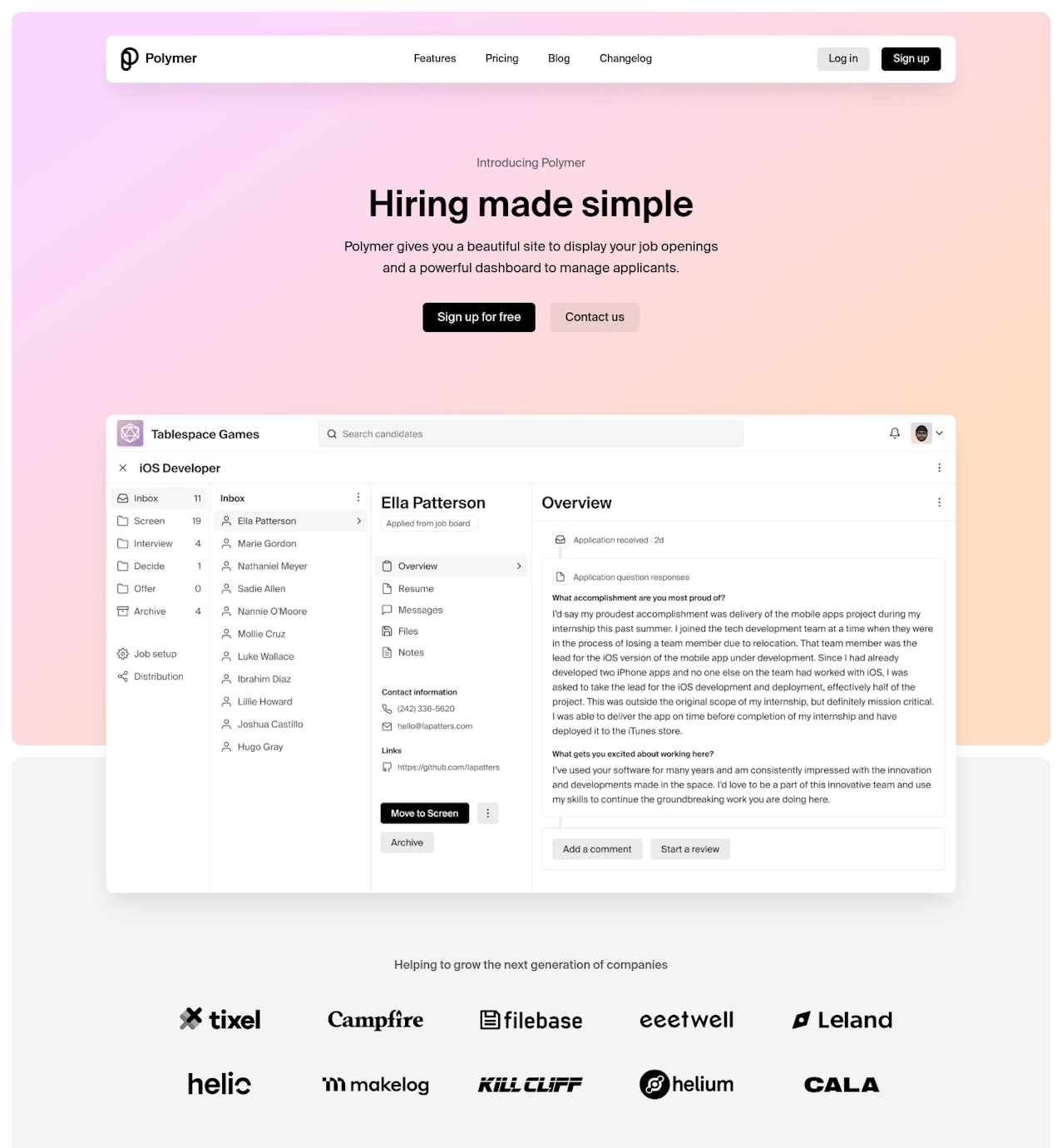 Polymer Applicant Tracker Landing