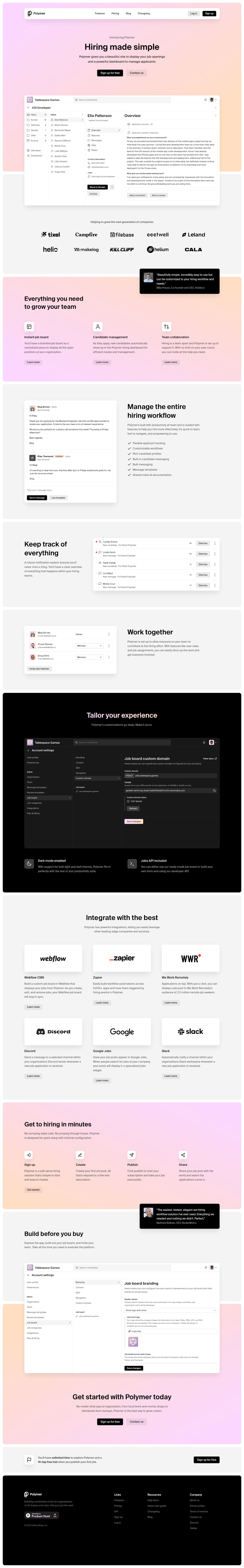 Polymer Applicant Tracker Landing