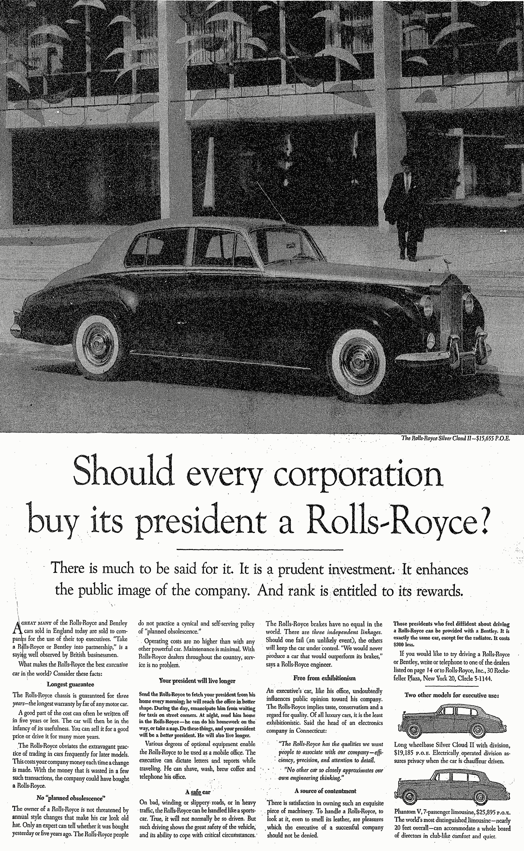 “Should Every Corporation Buy Its President a Rolls-Royce?” Ad by David Ogilvy