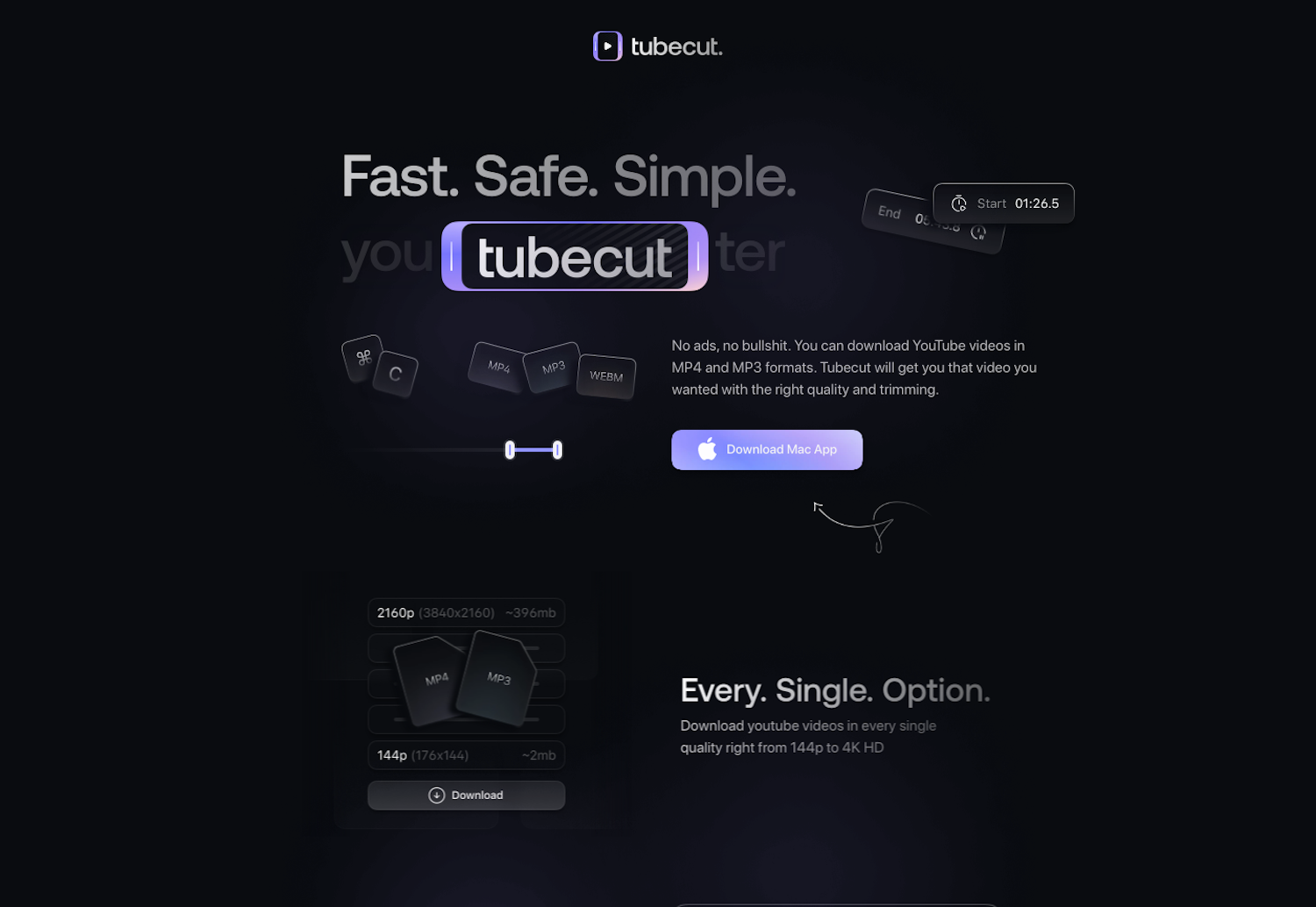 Tubecut Landing Page