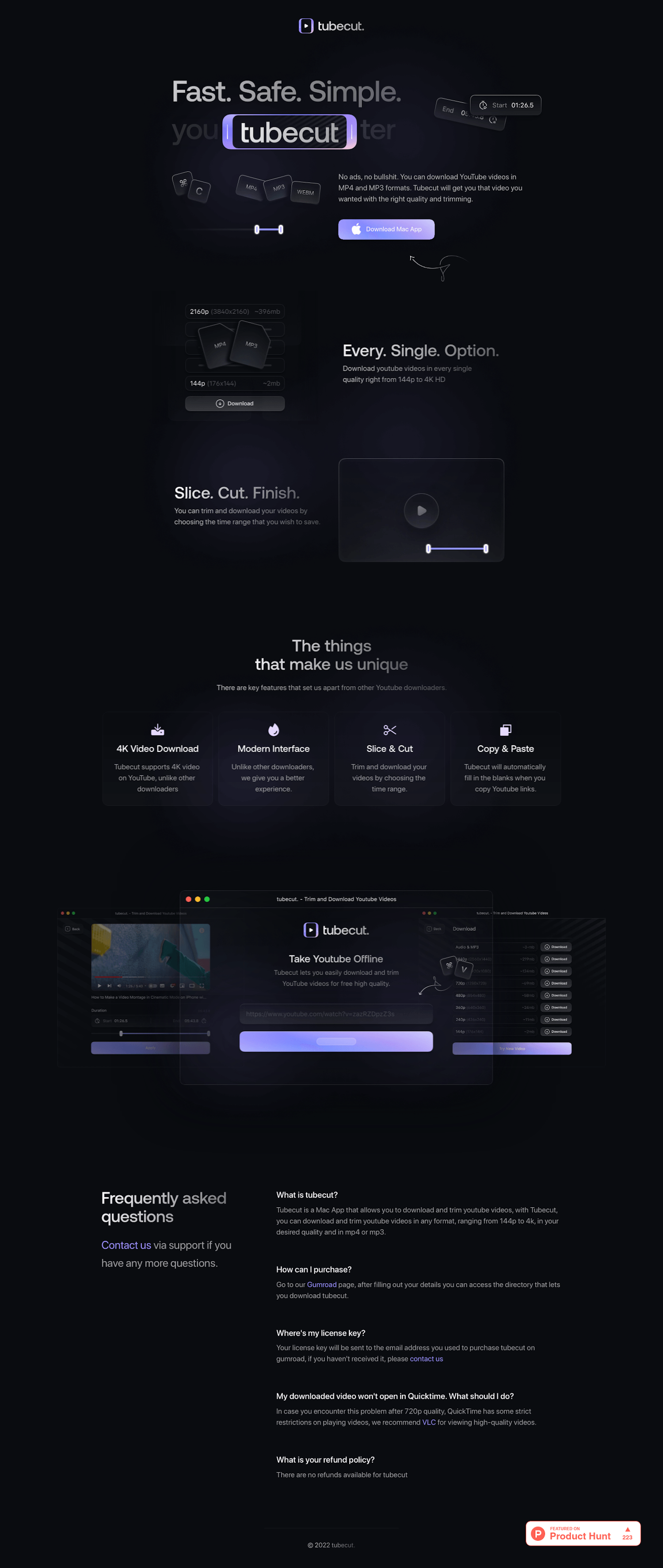 Tubecut Landing Page