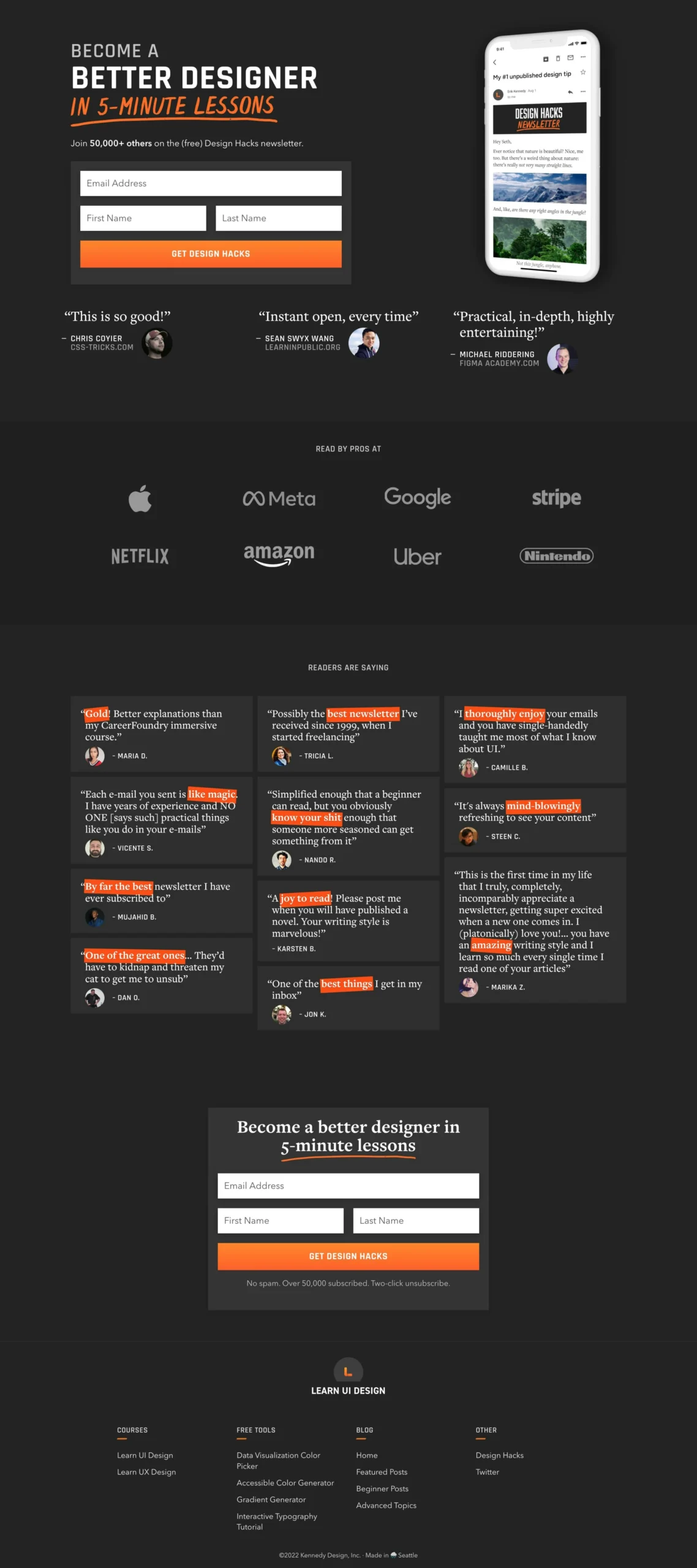 Design Hacks Newsletter Landing