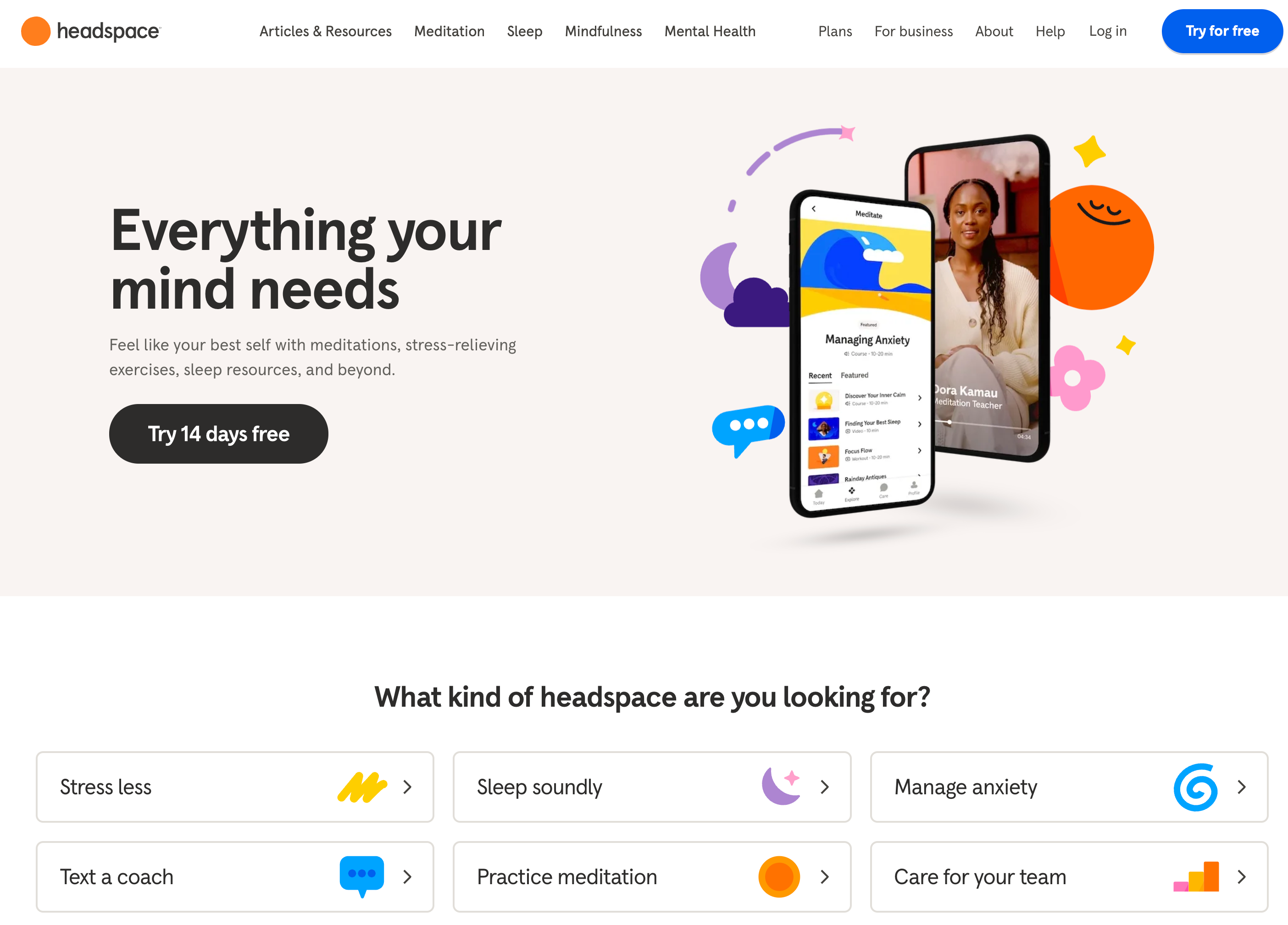 headspace landing page example