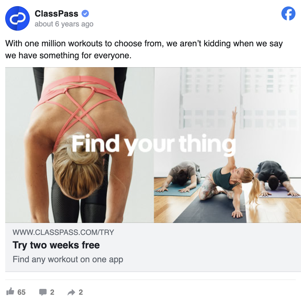 ClassPass "Find Your Think" Facebook Ad