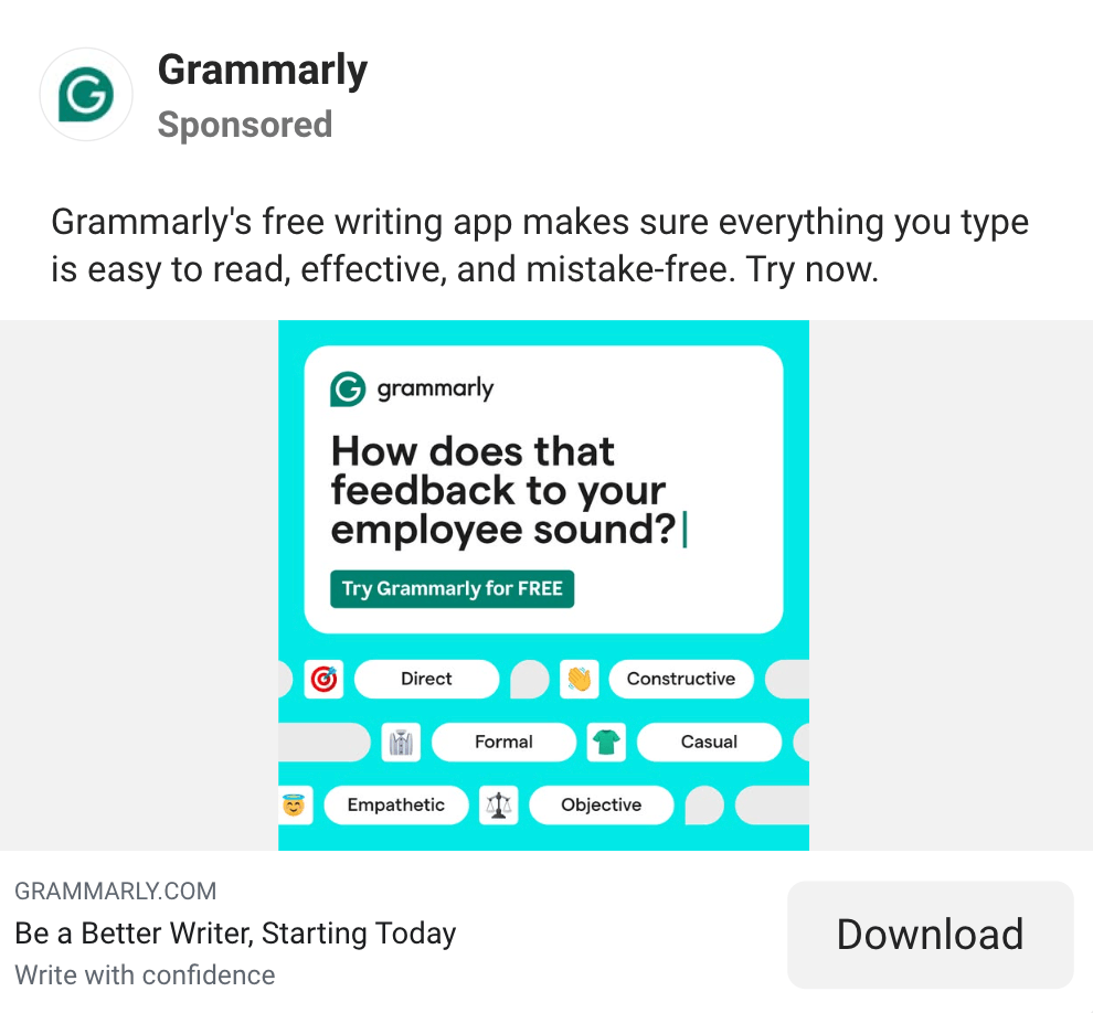 Grammarly Facebook Ad