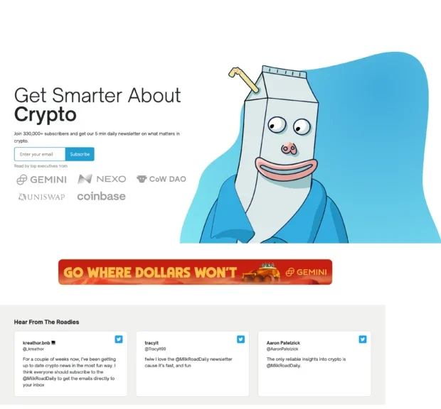 The Milk Road Newsletter Landing