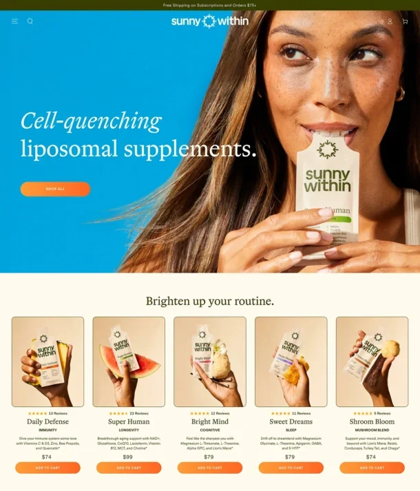 Sunny Within Shopify Landing Page Example