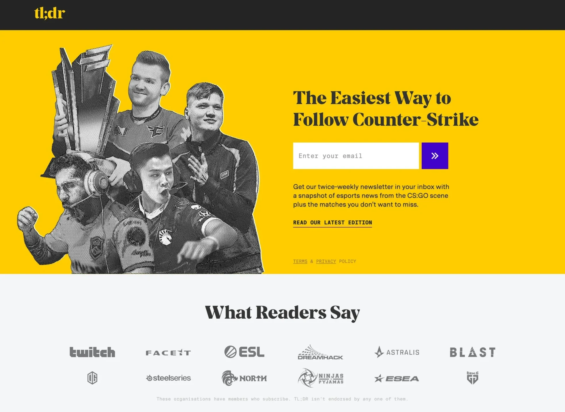 tl;dr esports Newsletter Landing