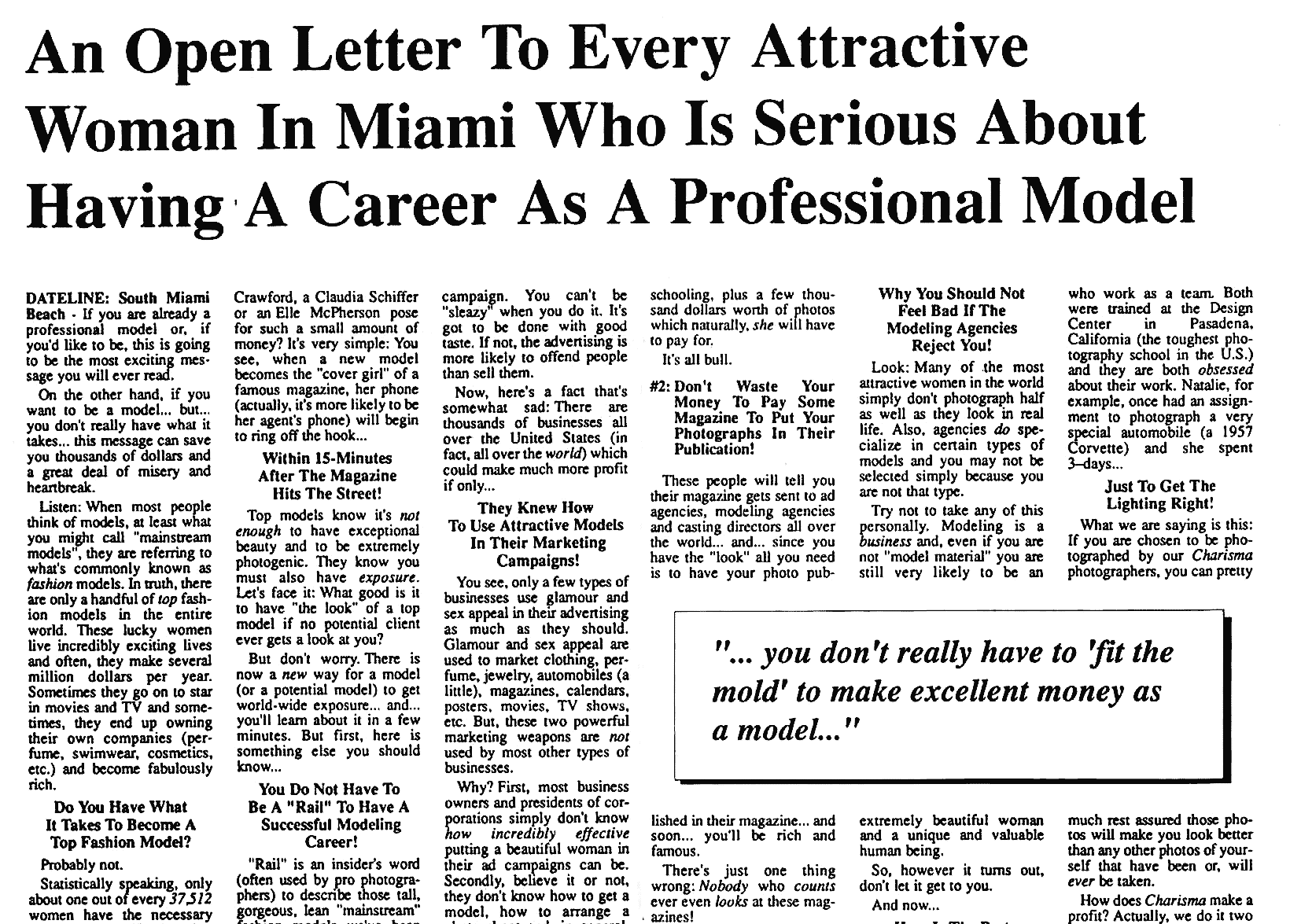 Attractive Women in Miami Ad by Gary Halbert