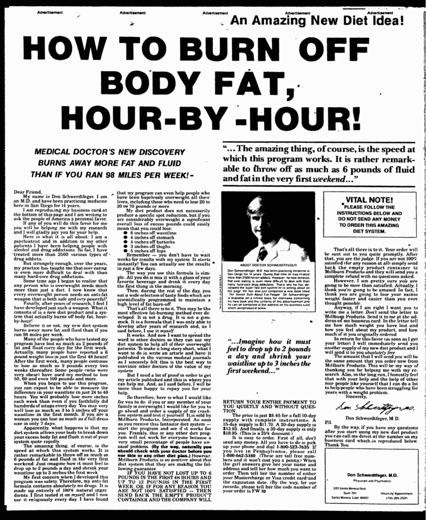 Burn Off Body Fat Hour-by-Hour Ad by Gary Halbert