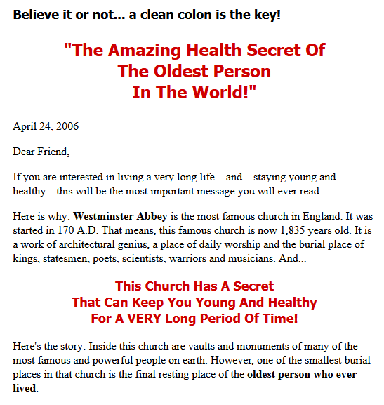 Colon Cleanse Salesletter by Gary Halbert