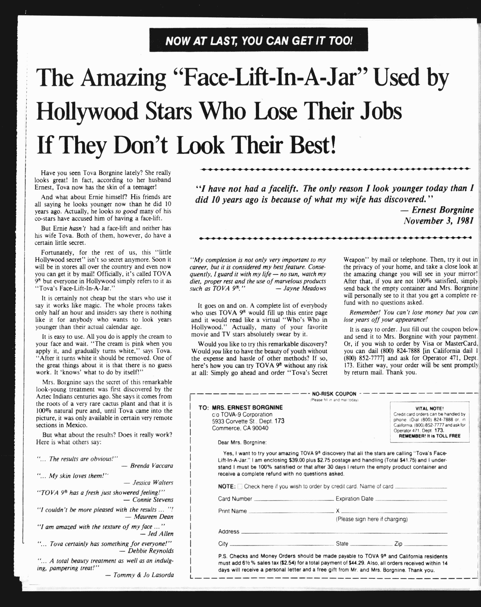 Face-Lift-In-A-Jar Ad by Gary Halbert