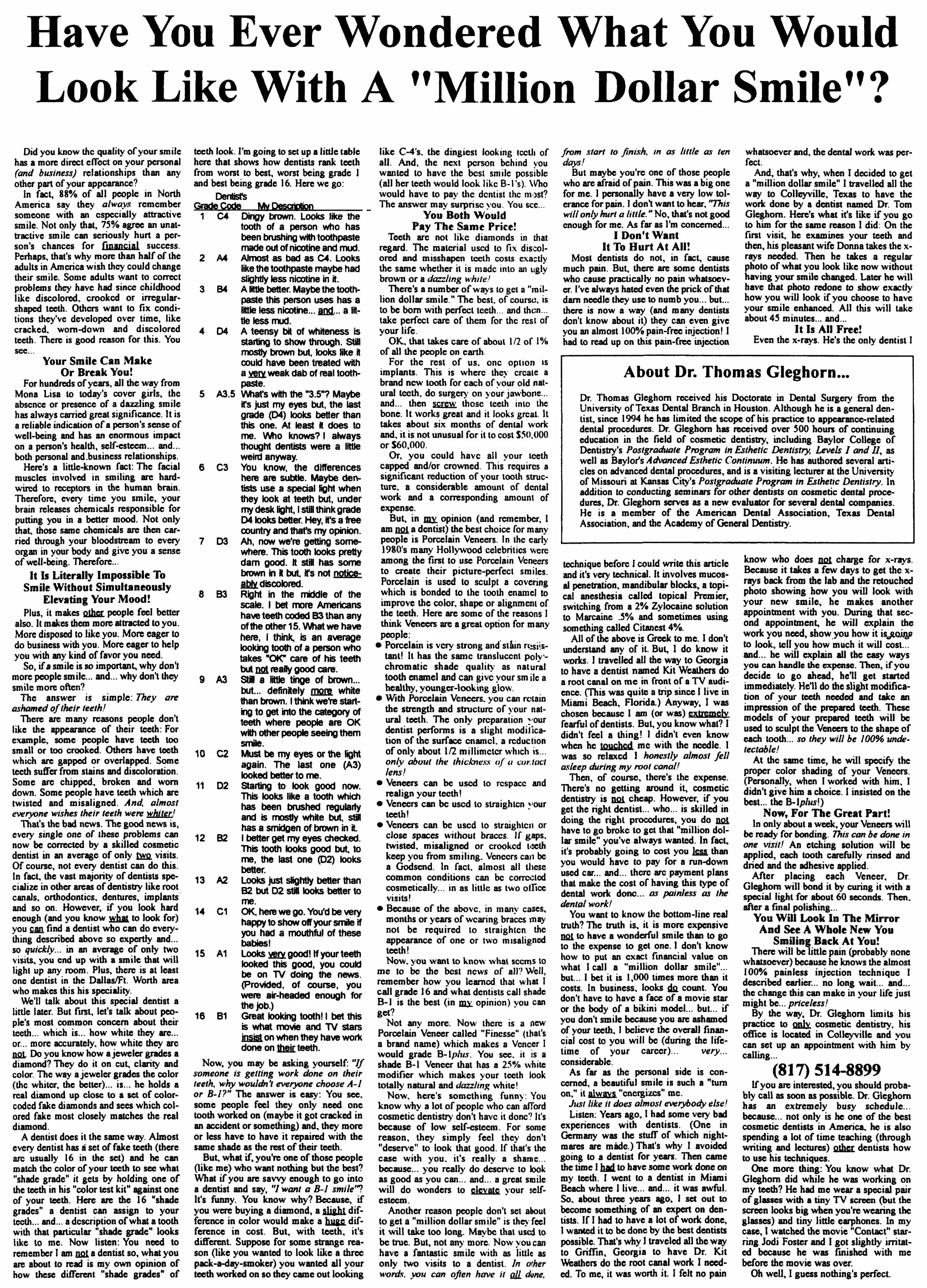 Million Dollar Smile Ad by Gary Halbert