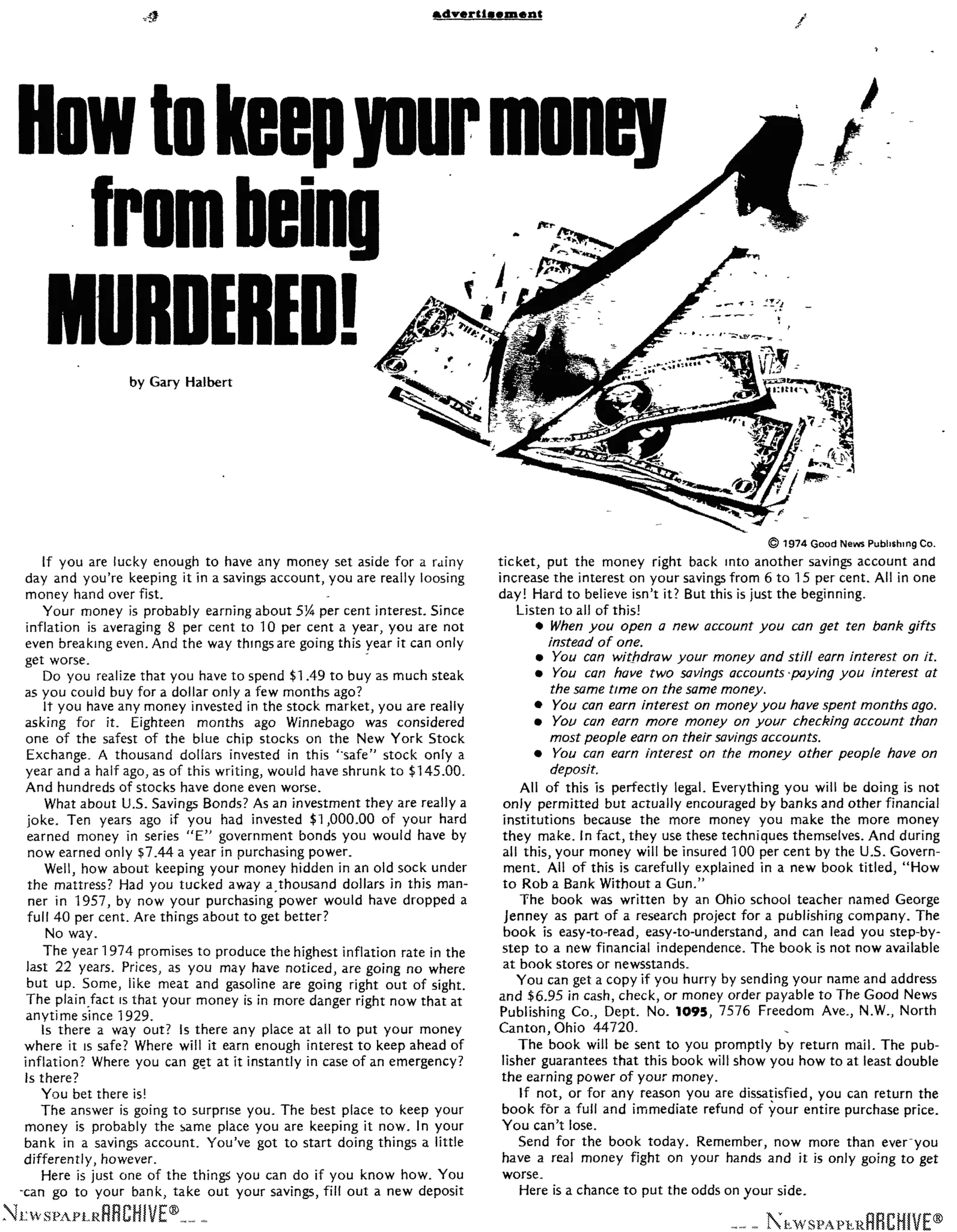 How To Keep Your Money from Being Murdered! Ad by Gary Halbert