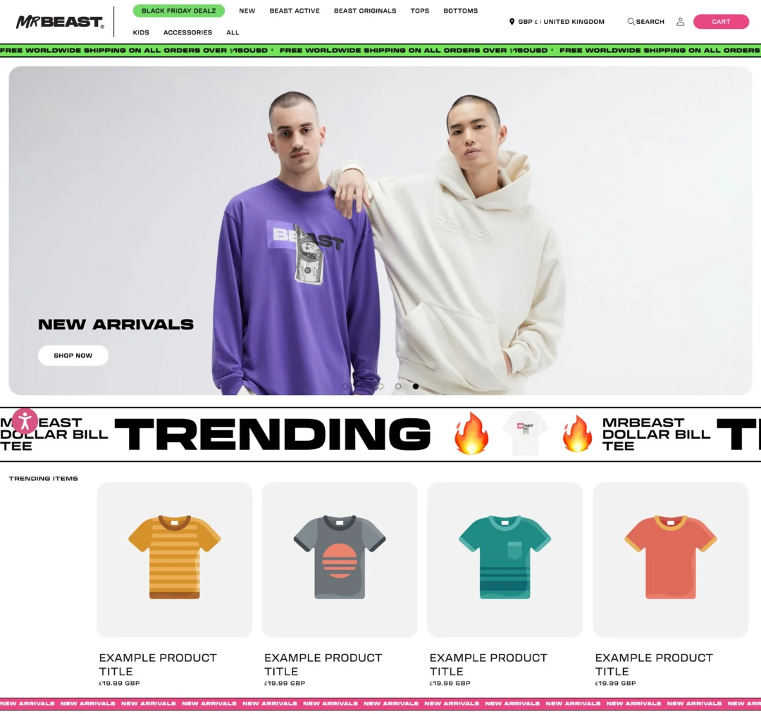 Mr. Beast Shopify Website